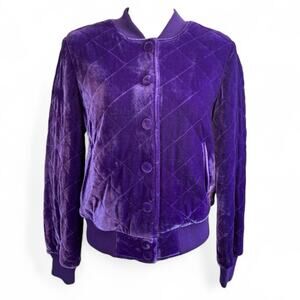 7 For All Mankind Purple Velour Quilted Bomber Jacket Small